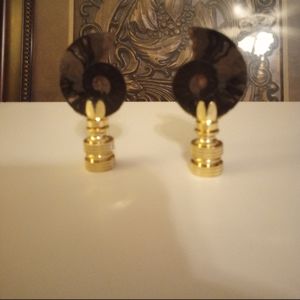Handmade new genuine rare black ammonite fossil lamp finial pair.